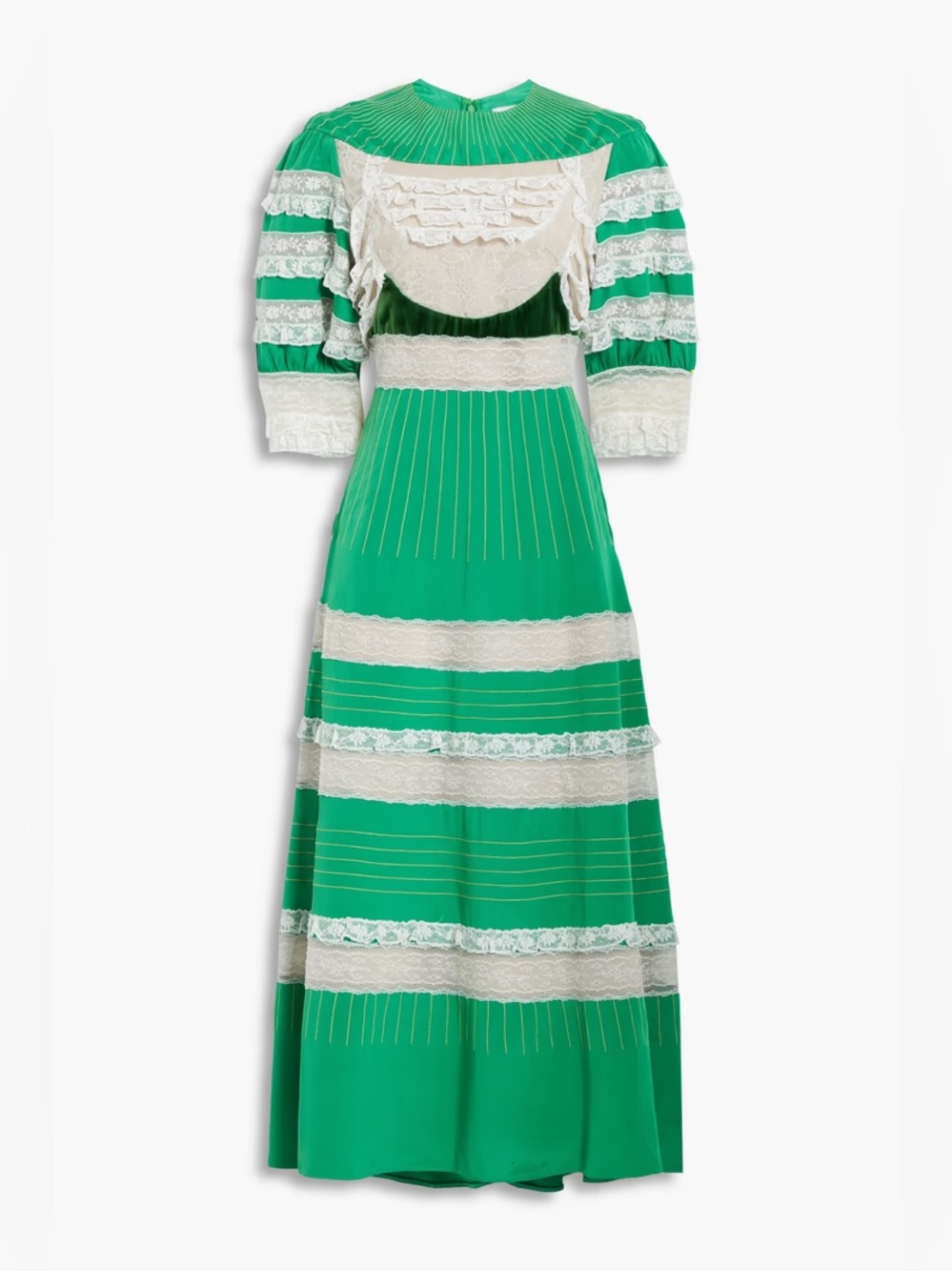 VALENTINO GARAVANI Ruffled Tulle velvet-paneled Silk Twill Midi Dress MSRP $7850